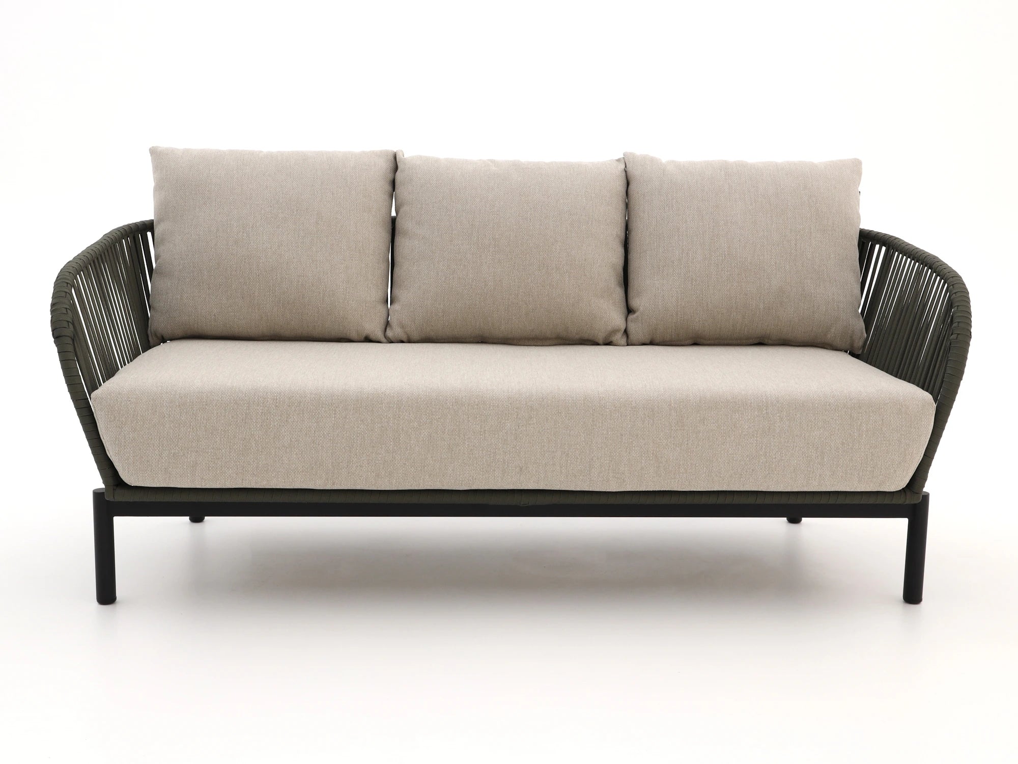 3-seater outdoor rope sofa with plush beige cushions – Elara Grande 