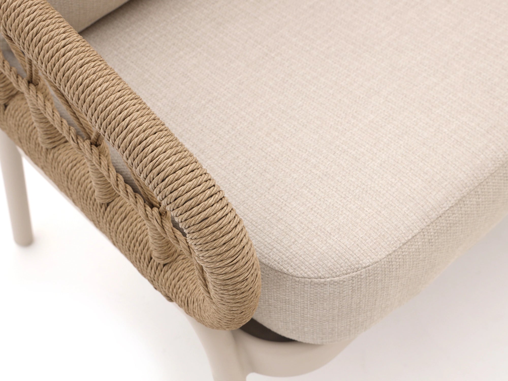 Handwoven rope detail on outdoor sofa frame – Alfresco collection, Outdoor Studio