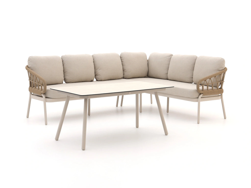 Rope outdoor sofa back view with beige cushions – Alfresco set by Outdoor Studio