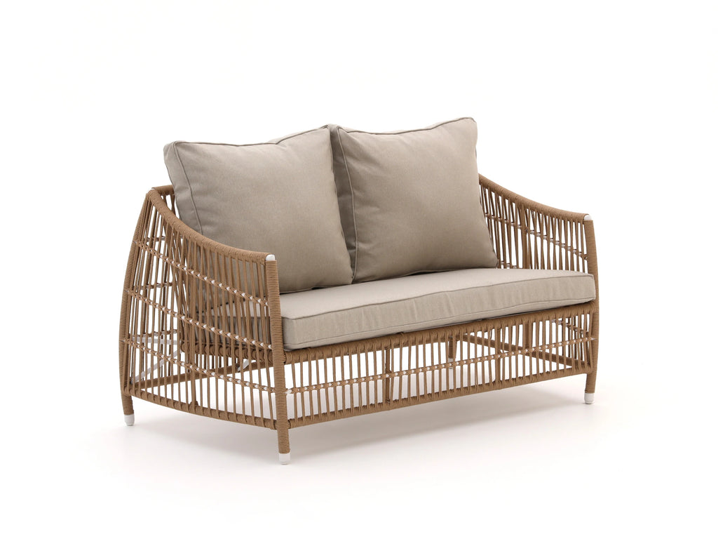 Bali 2-seater sofa angled side – premium handwoven frame with plush seating