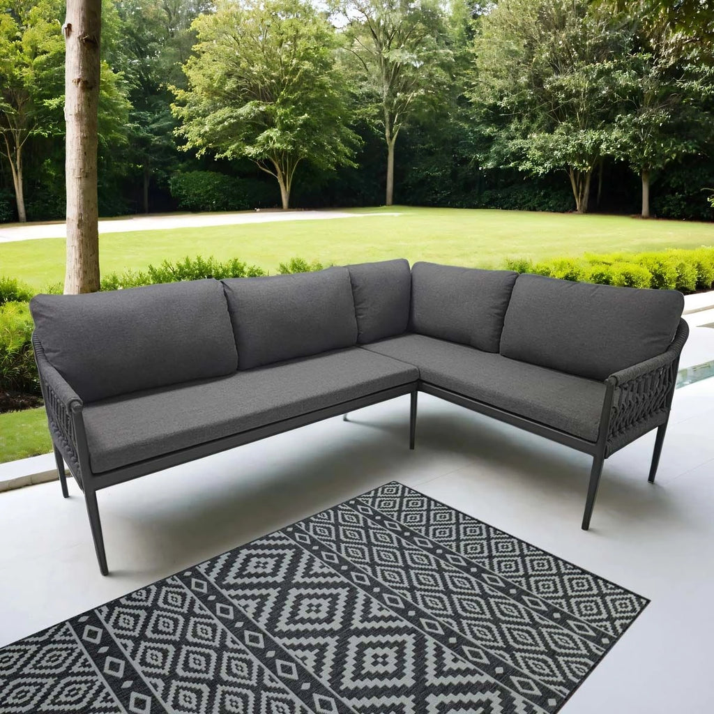 Camden 2+2 rope outdoor sectional sofa set in modern garden setup