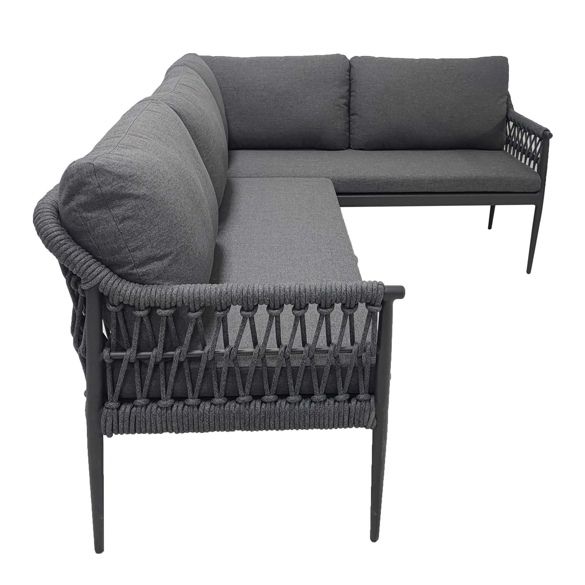Camden rope outdoor sofa sectional view with premium cushions