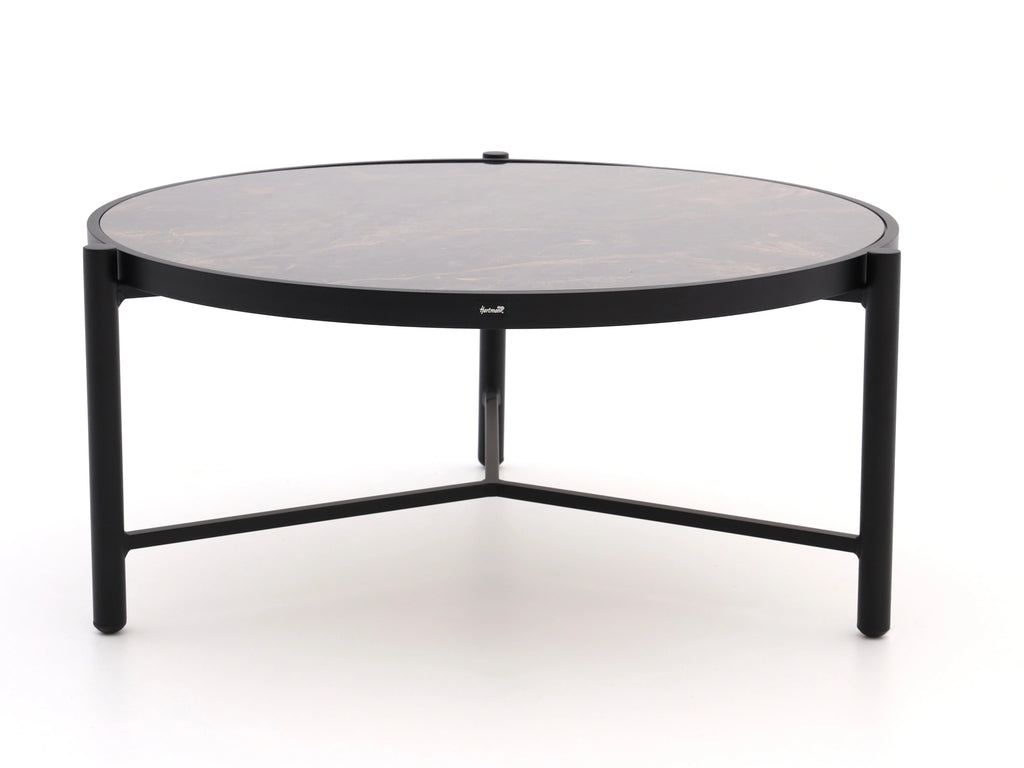 Modern outdoor center table with toughened black glass