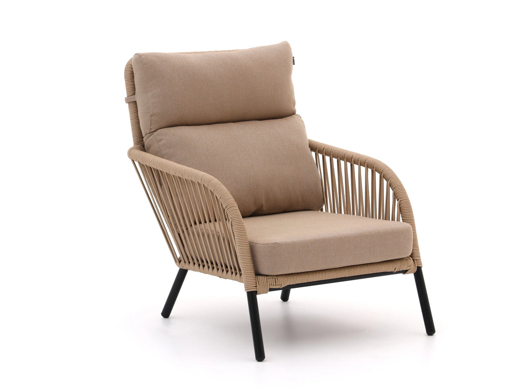 Side view of rope lounge chair with cushion