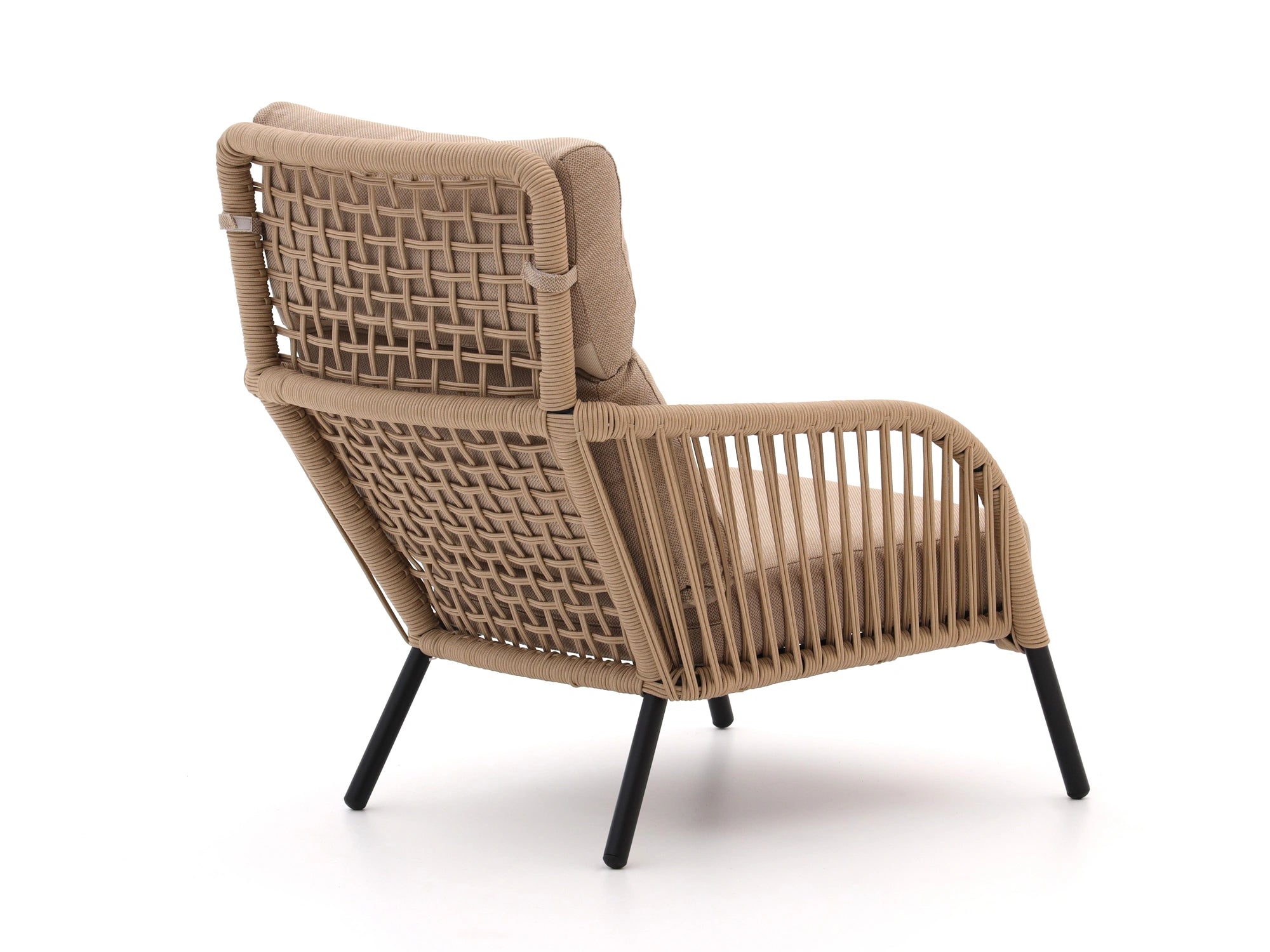 Side view of rope lounge chair with cushion