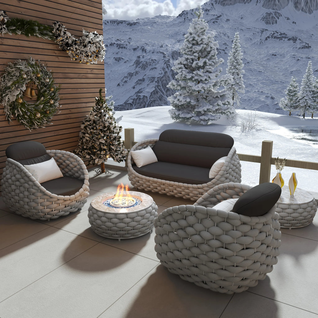 Cornwall outdoor sofa set with rope weave and round center table