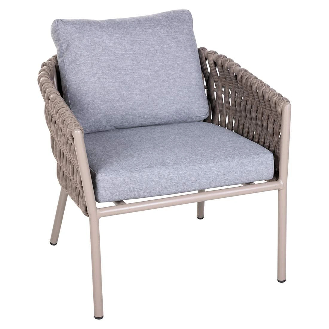 Eden outdoor rope lounge chair with thick cushions and metal frame for terrace or balcony