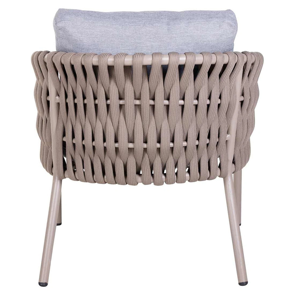 Rear view of Eden outdoor single-seater highlighting the twisted rope weave craftsmanship
