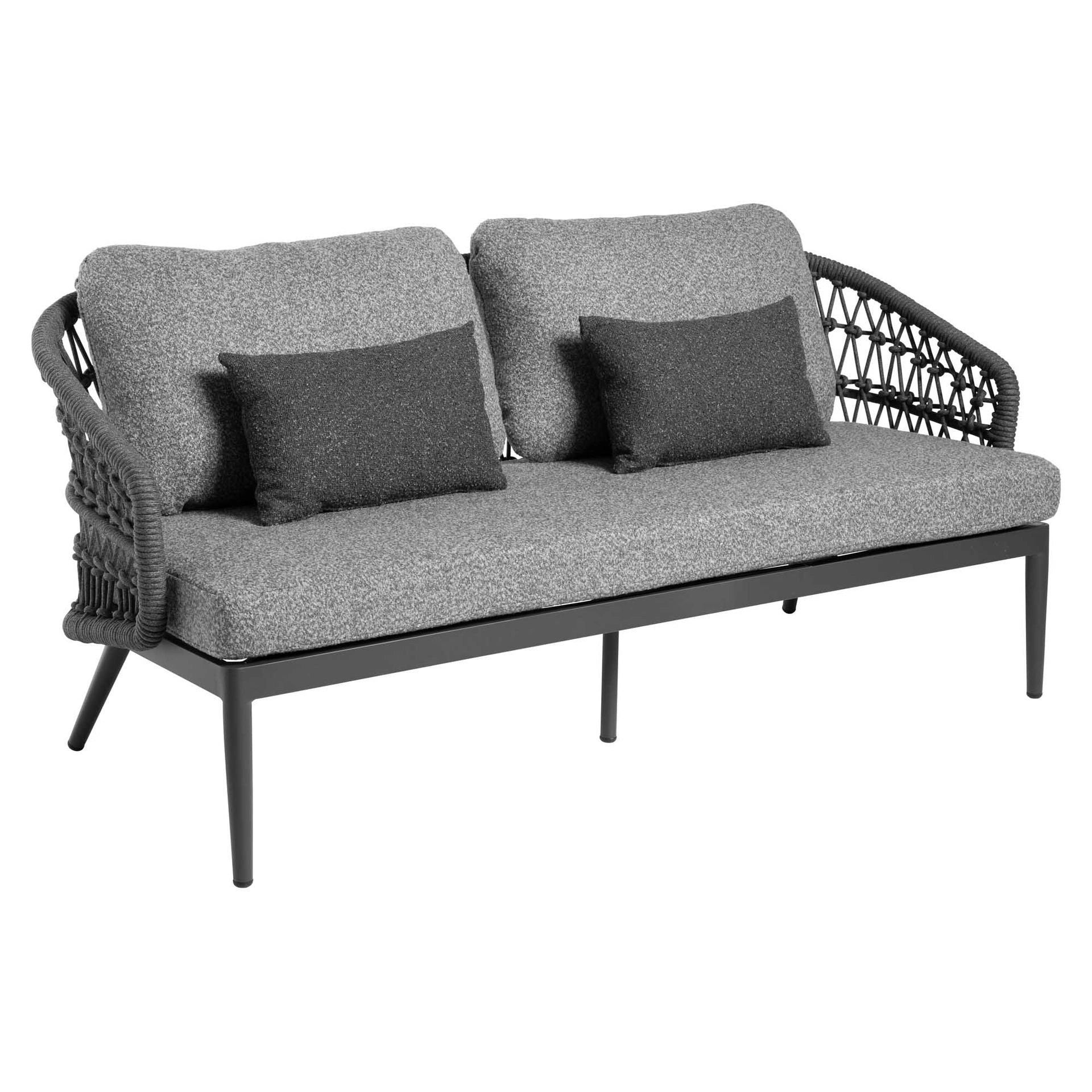 Front view of Florence 2-seater rope sofa set with removable weather-resistant cushions