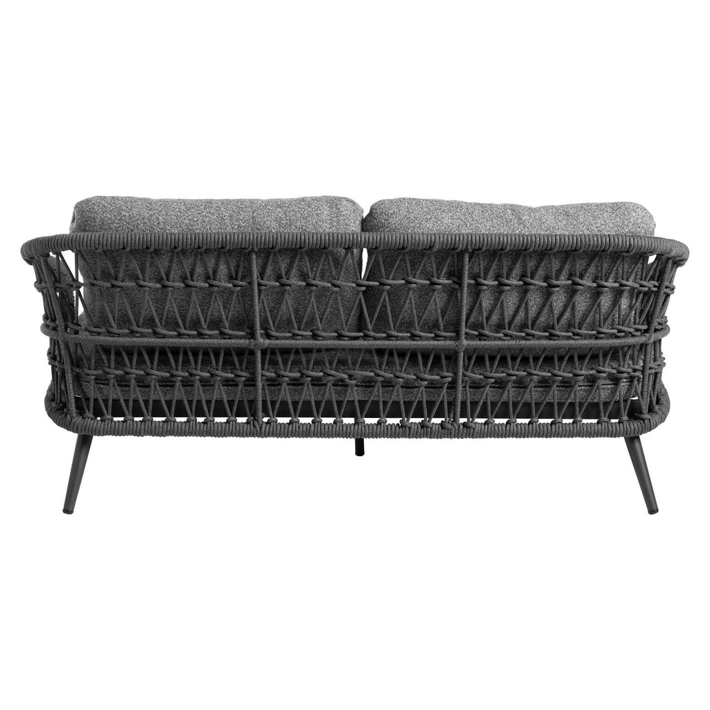 Backside of Florence 2-seater outdoor rope sofa with premium weave and cushion