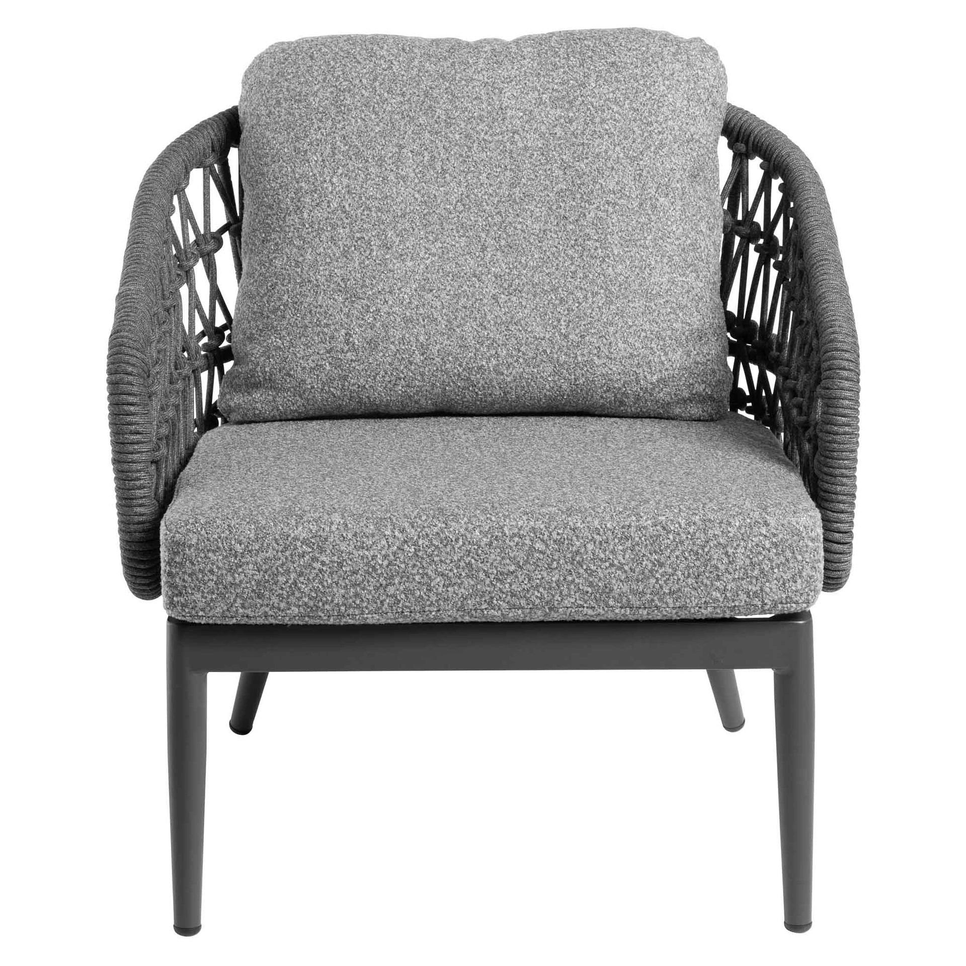 Florence rope outdoor single-seater chair with grey cushions for patio or balcony