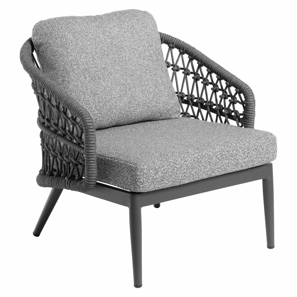 Rear view of Florence outdoor rope lounge chair with durable woven design
