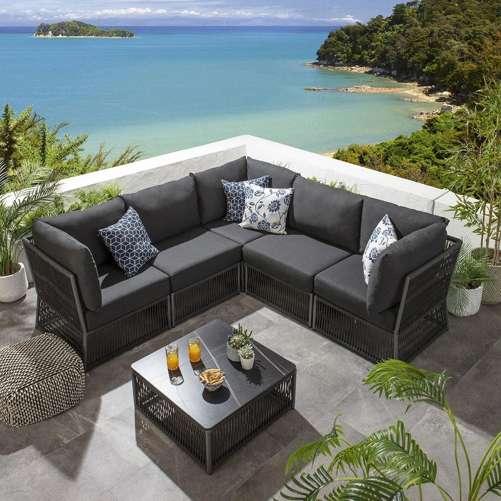 Ibiza rope outdoor sectional sofa set with center glass table