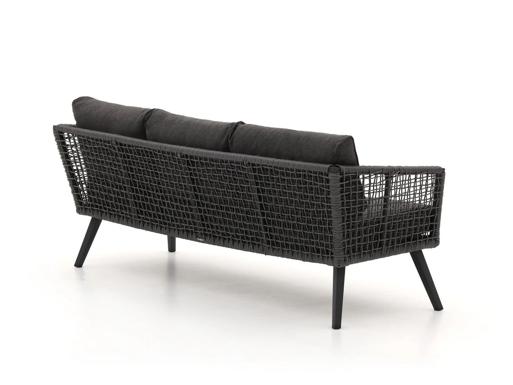 Rear view of 3-seater Kensington rope outdoor sofa with black HDPE weave – Outdoor Studio