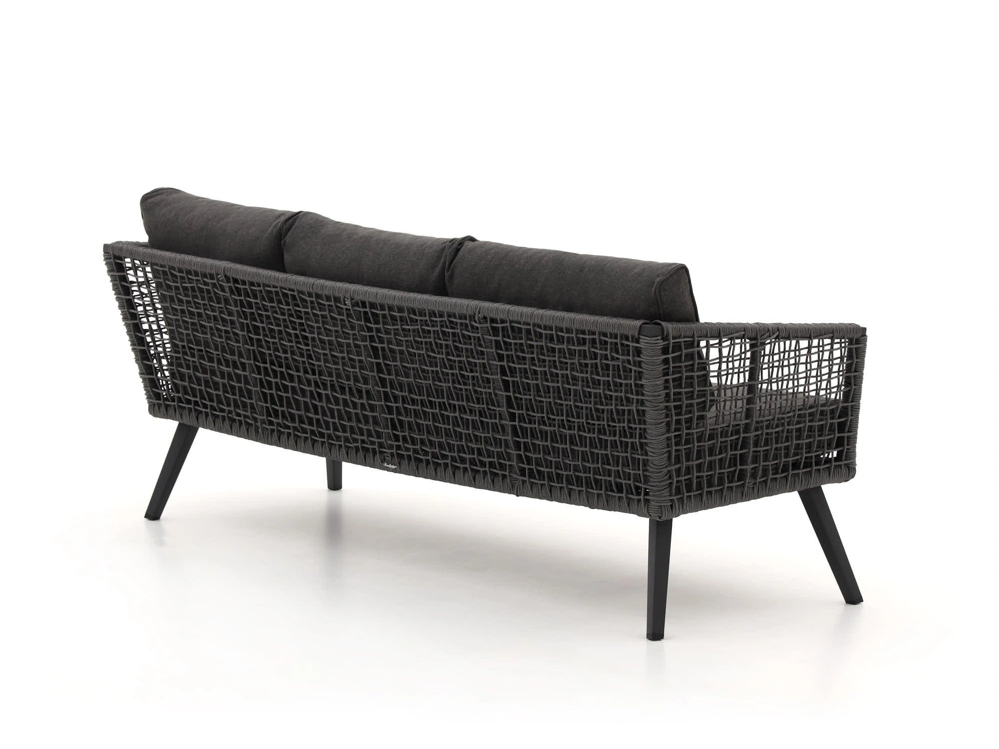 Rear view of 3-seater Kensington rope outdoor sofa with black HDPE weave – Outdoor Studio