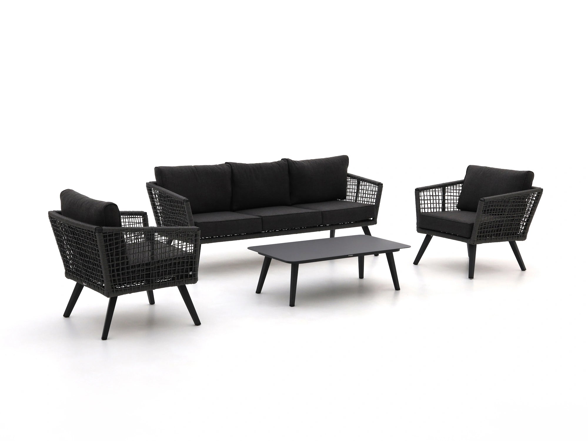 Full view of Kensington rope outdoor sofa set with center table by Outdoor Studio