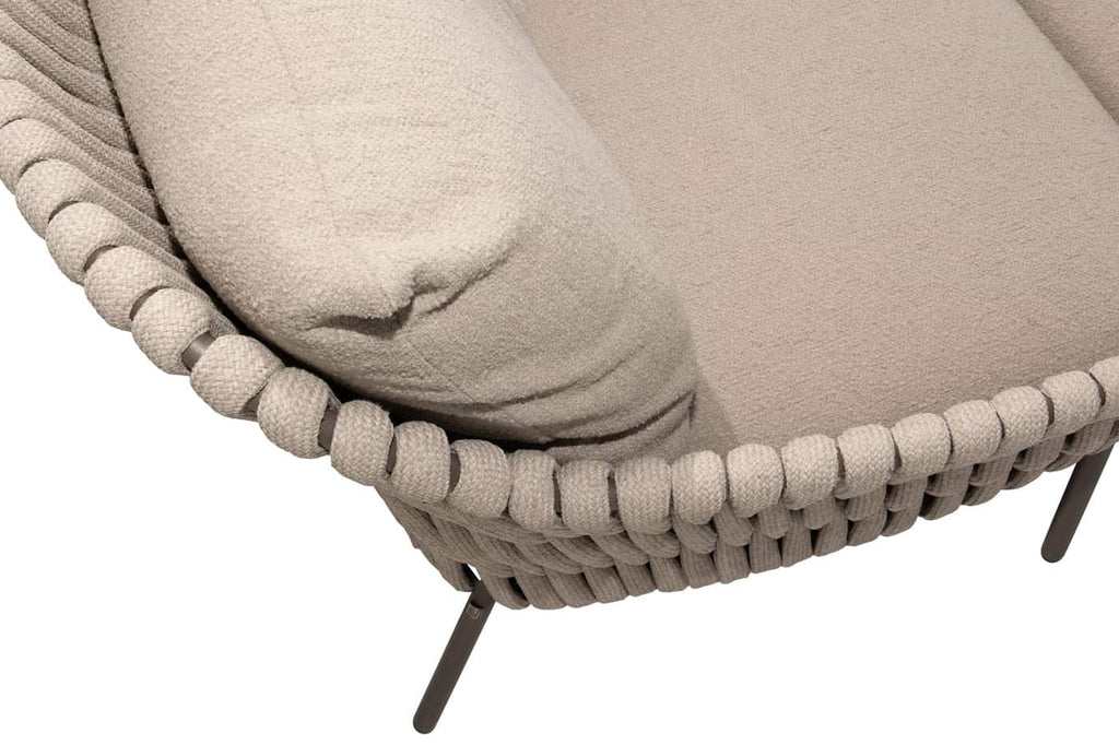 Hand-braided HDPE rope detail on outdoor sofa arm – Lakeshire rope set