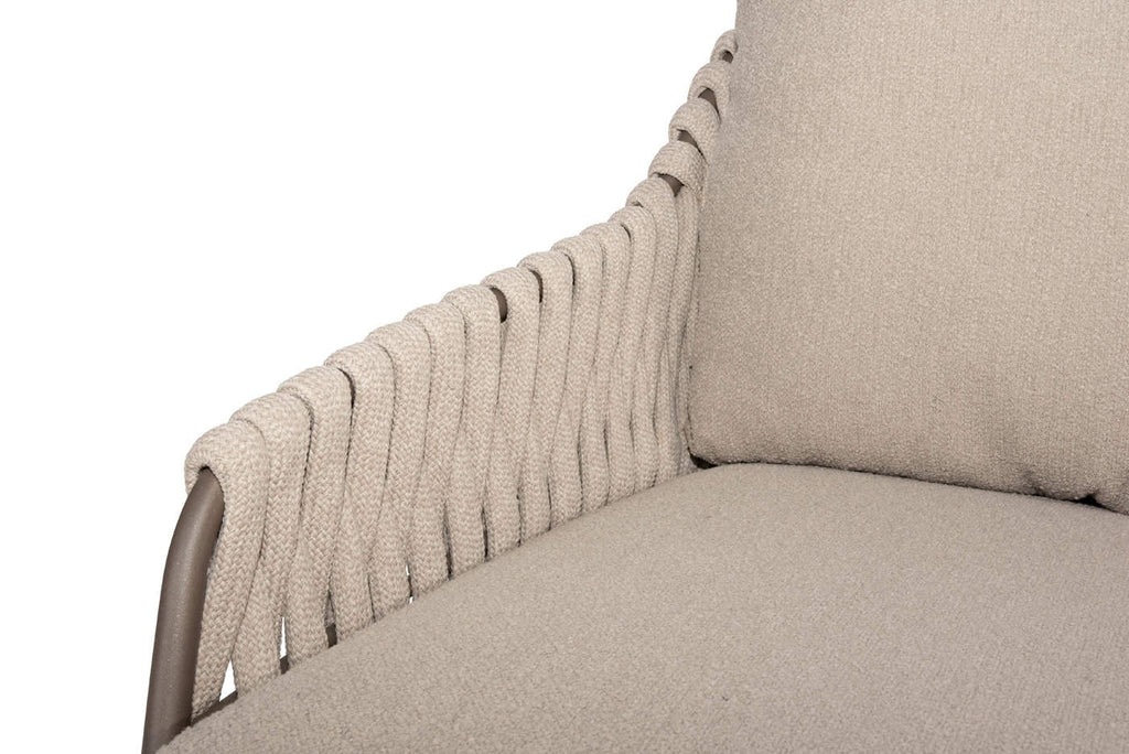 Close-up of outdoor cushion and rope-wrapped frame – Lakeshire rope sofa