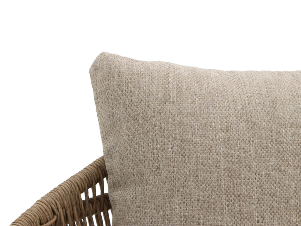 Front view of Mayfair 3-seater rope sofa with weatherproof cushions – Outdoor Studio