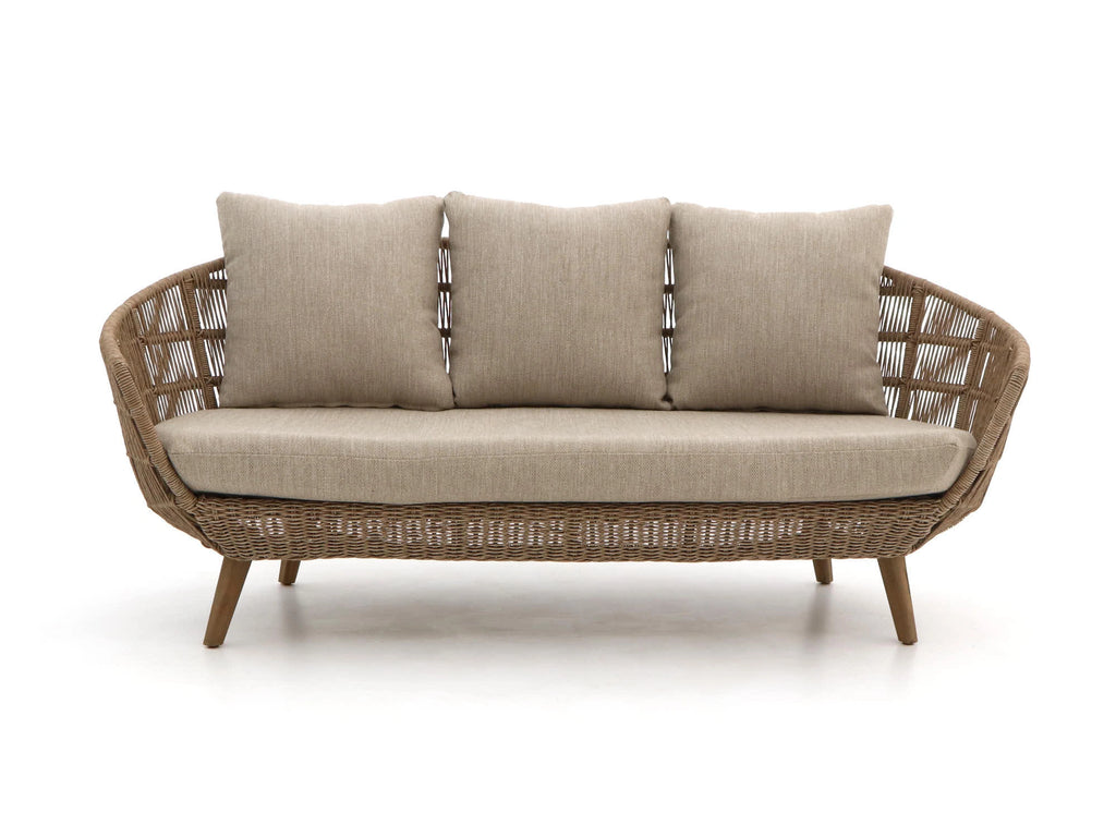 Front view of Mayfair 3-seater rope sofa with weatherproof cushions – Outdoor Studio