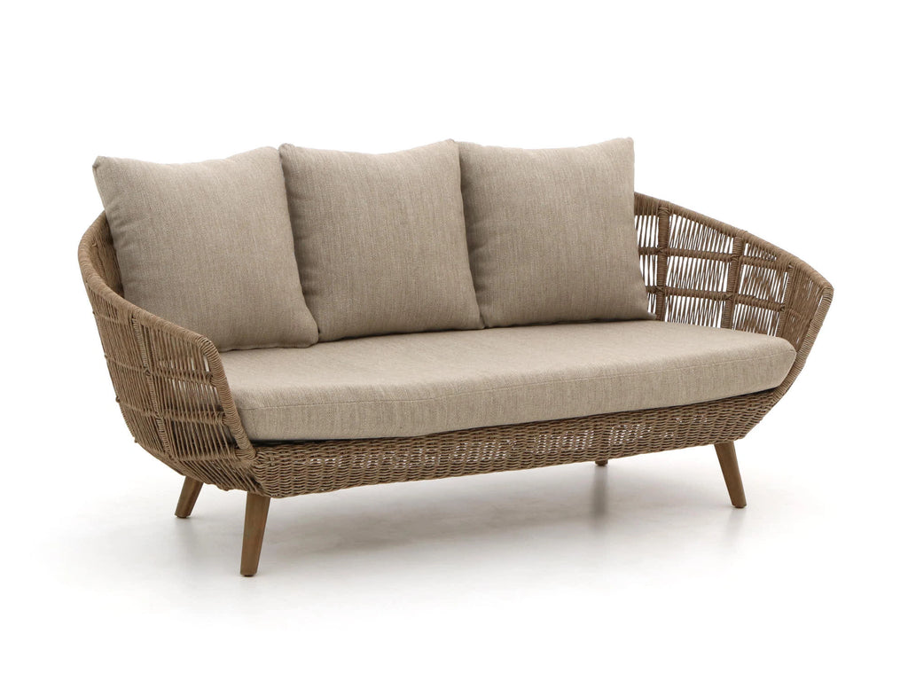 Front view of Mayfair 3-seater rope sofa with weatherproof cushions – Outdoor Studio