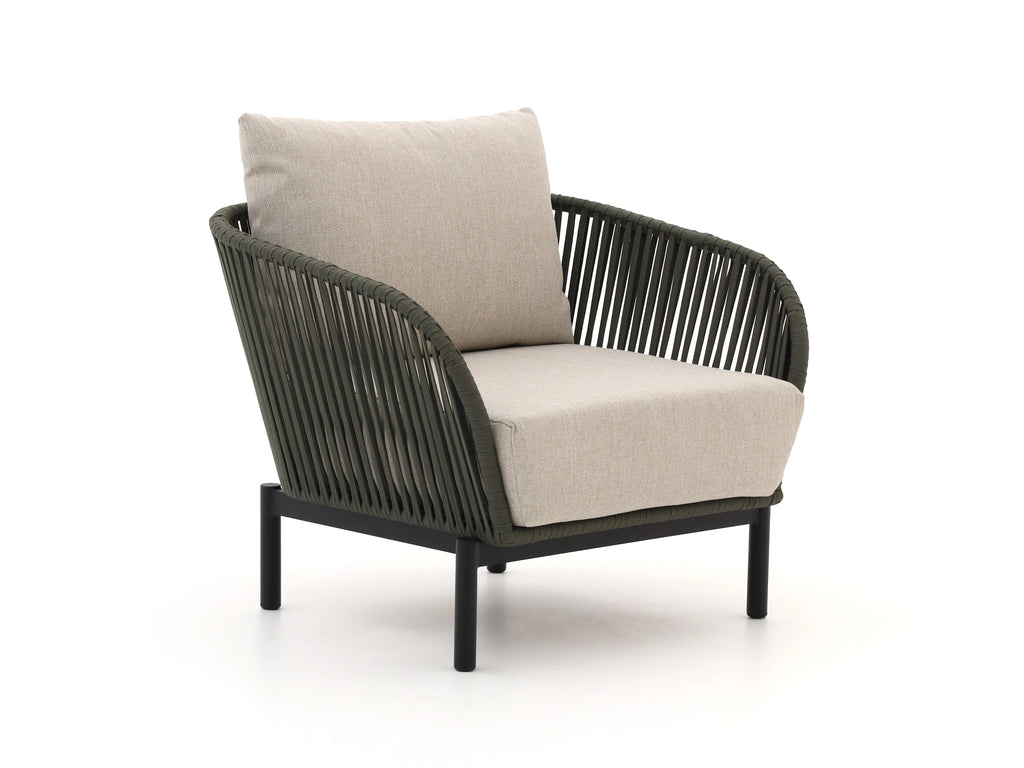 Single-seater rope weave outdoor chair with 6-inch beige cushions – Outdoor Studio