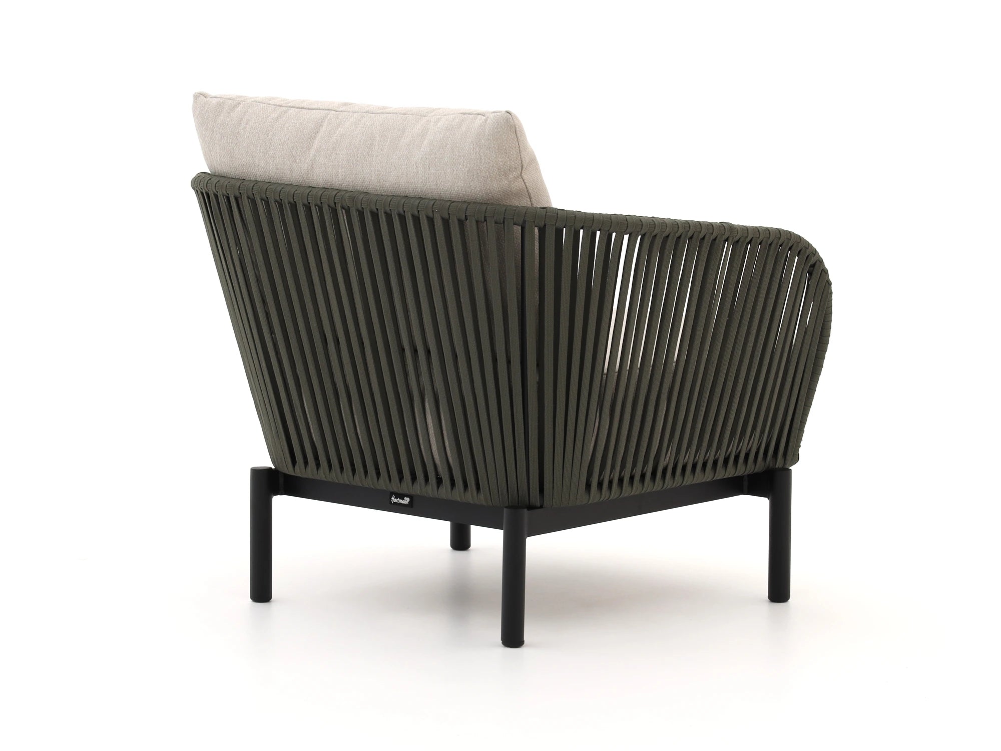Single-seater rope weave outdoor chair with 6-inch beige cushions – Outdoor Studio
