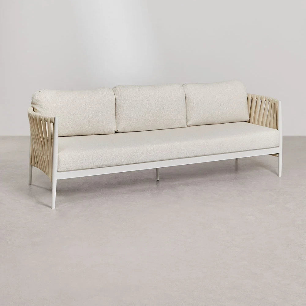 Front view of 3-seater sofa – Yorkshire set with cushions and rope frame