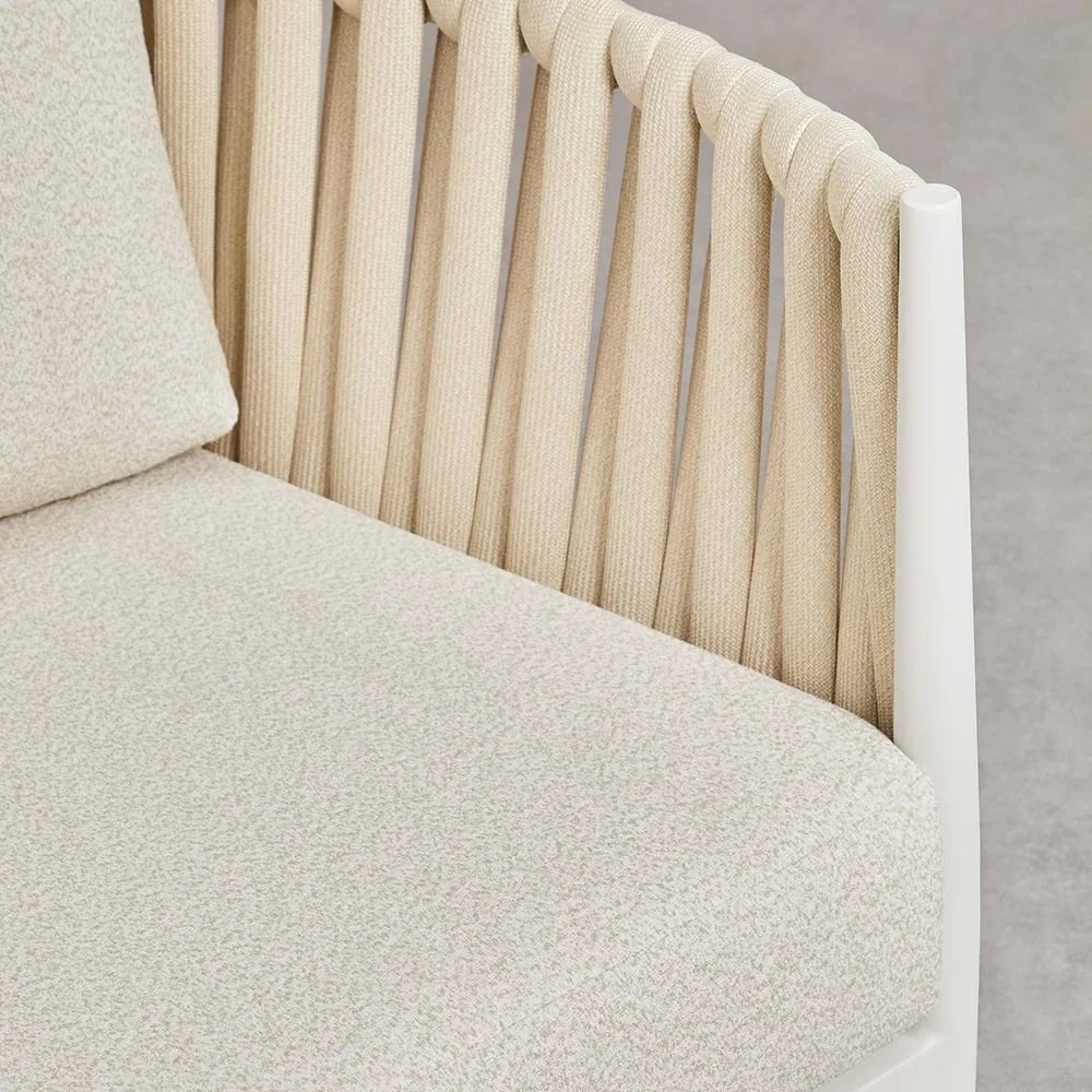 Detail of HDPE rope weave and cushion seat – Yorkshire single chair